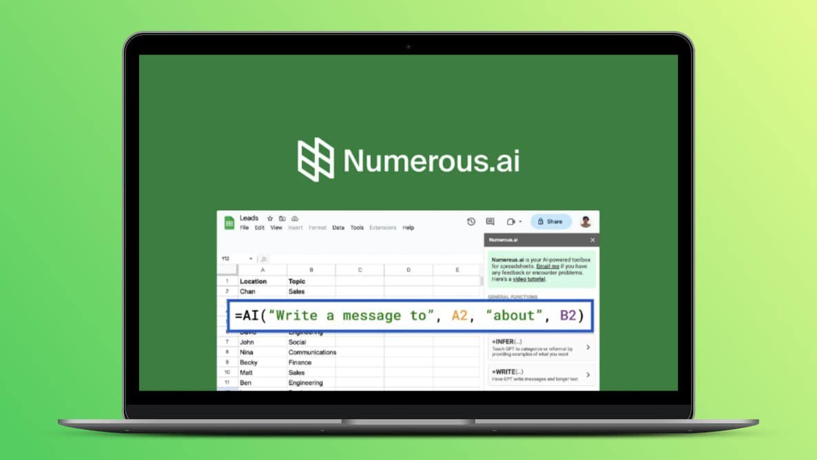 أداة Numerous.ai: عندما يجتمع ذكاء ChatGPT مع قوة الإكسل في مكان واحد